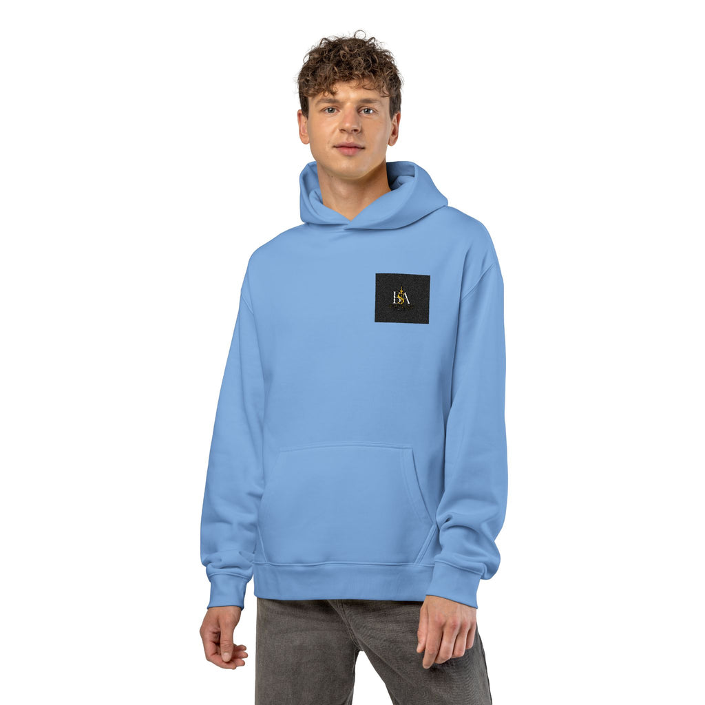 Relaxed Hoodie with Tiny Mountain Patch – Minimal Cozy Outdoor Graphic Hoodie