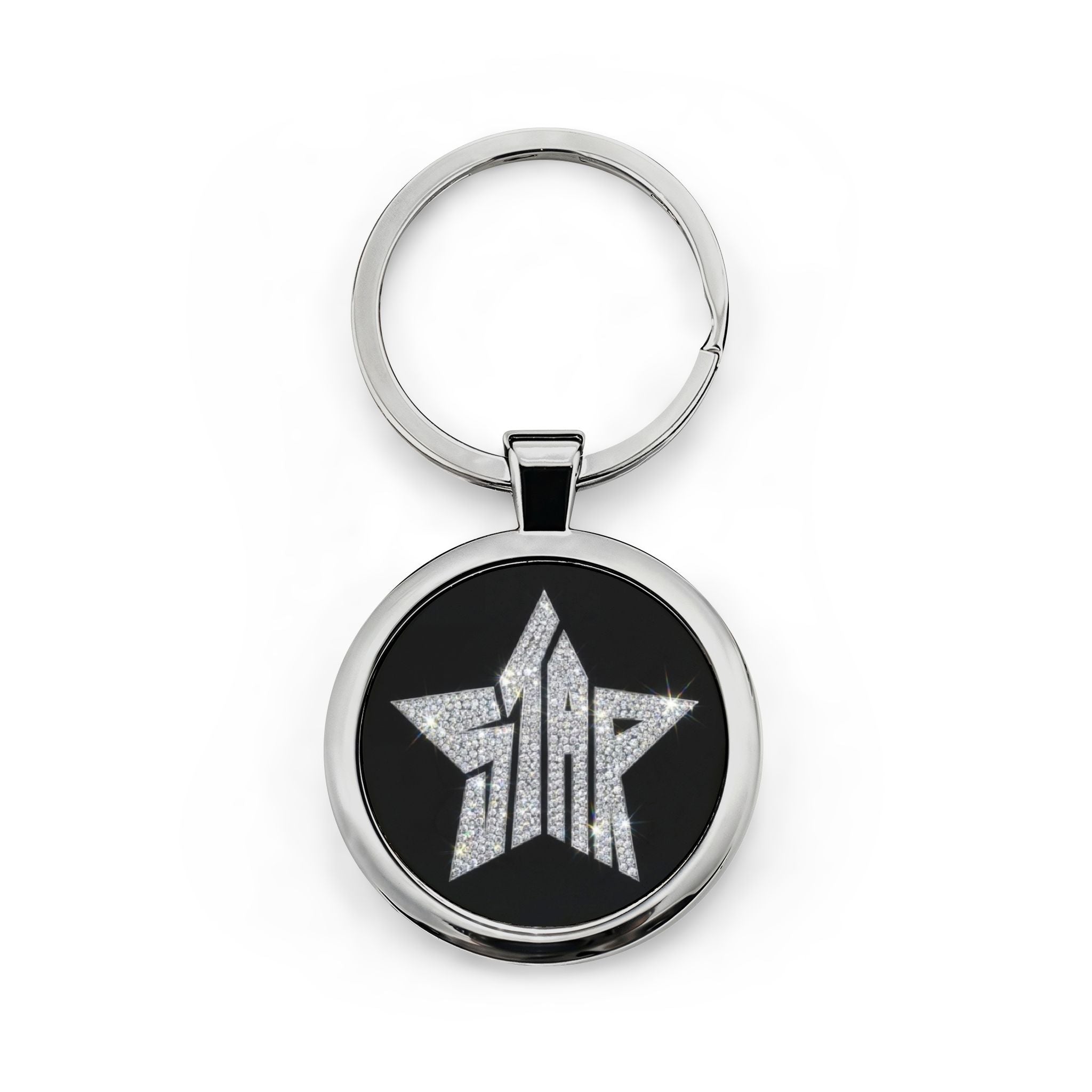 Ricche Gothic Round Stainless Steel Keychain — Metal Monogram Keyring
