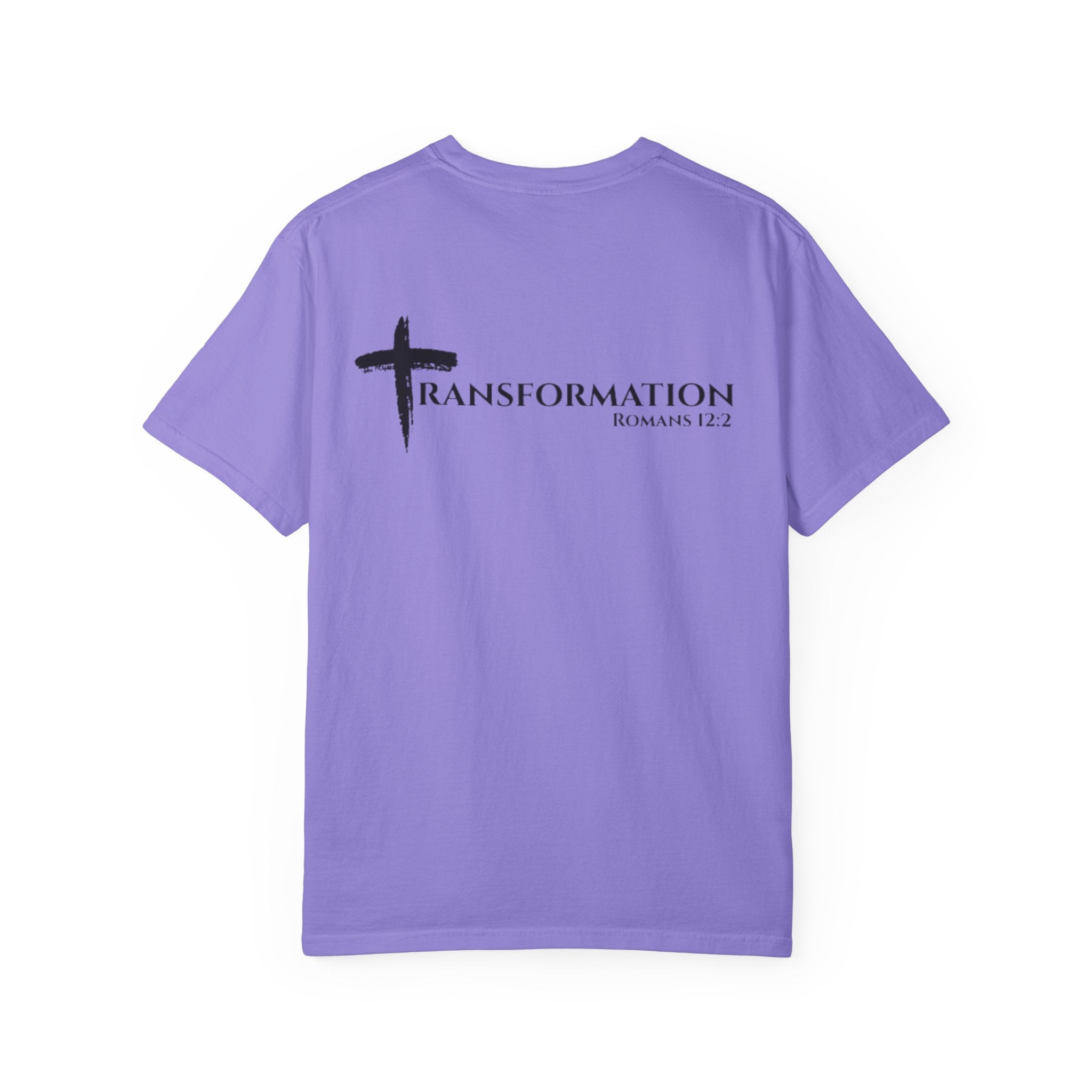 Transformation Cross T-Shirt — Christian Faith Scripture Tee (Romans 12:2)