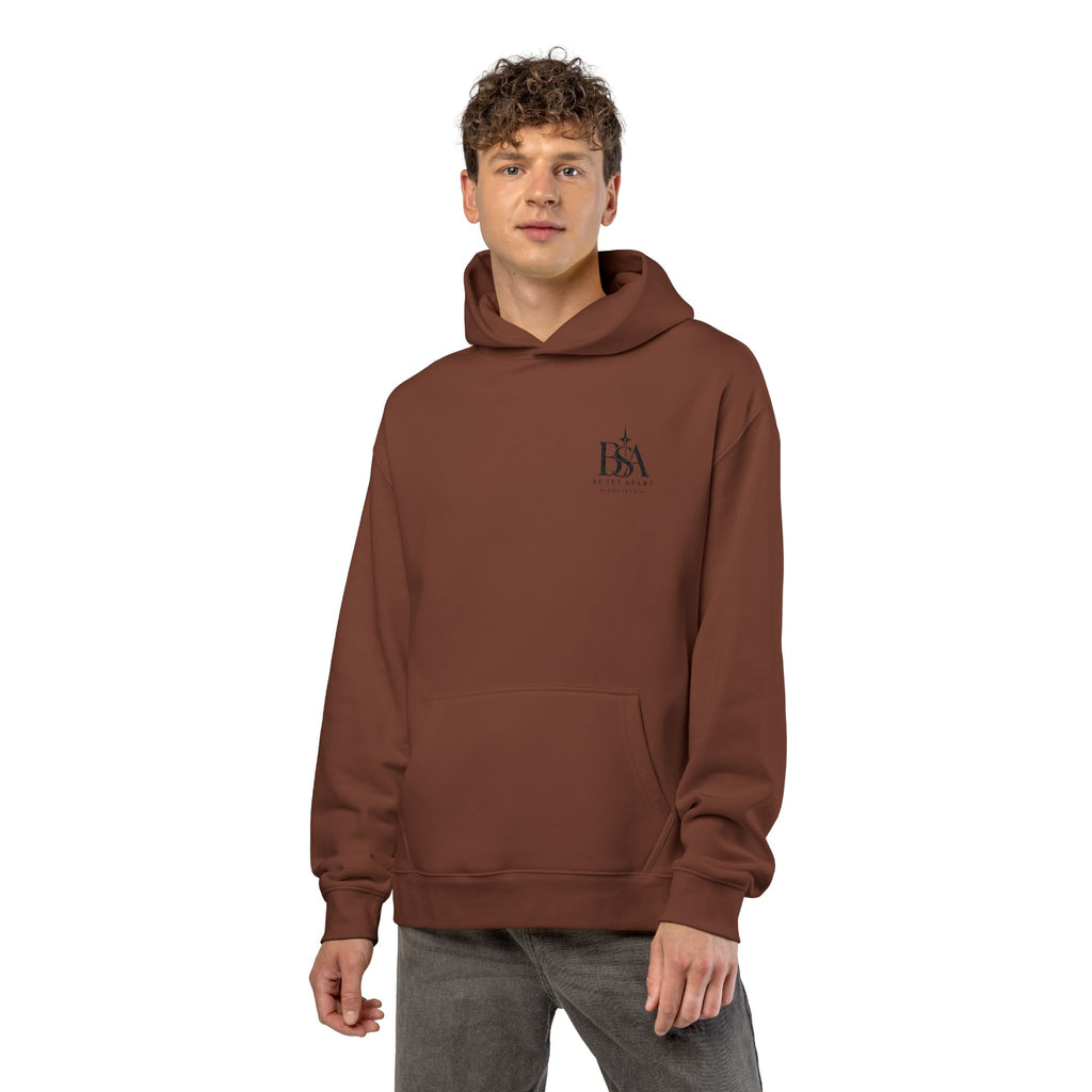 Relaxed Hoodie with Tiny Mountain Patch – Minimal Cozy Outdoor Graphic Hoodie