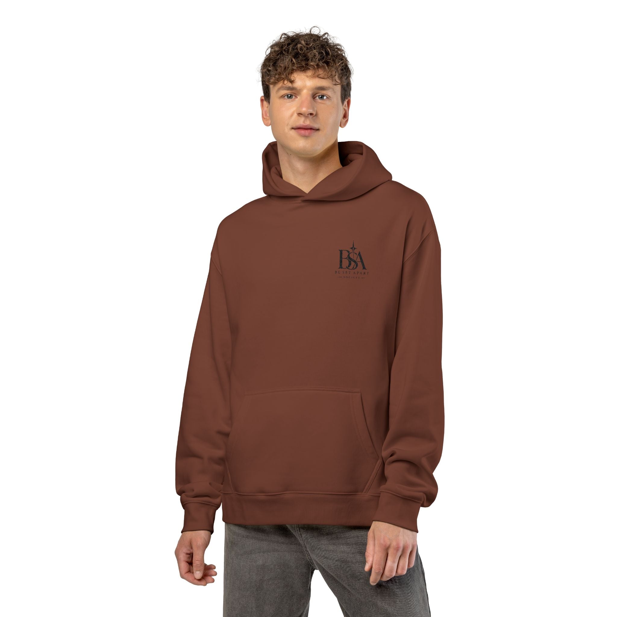 Relaxed Hoodie with Tiny Mountain Patch – Minimal Cozy Outdoor Graphic Hoodie