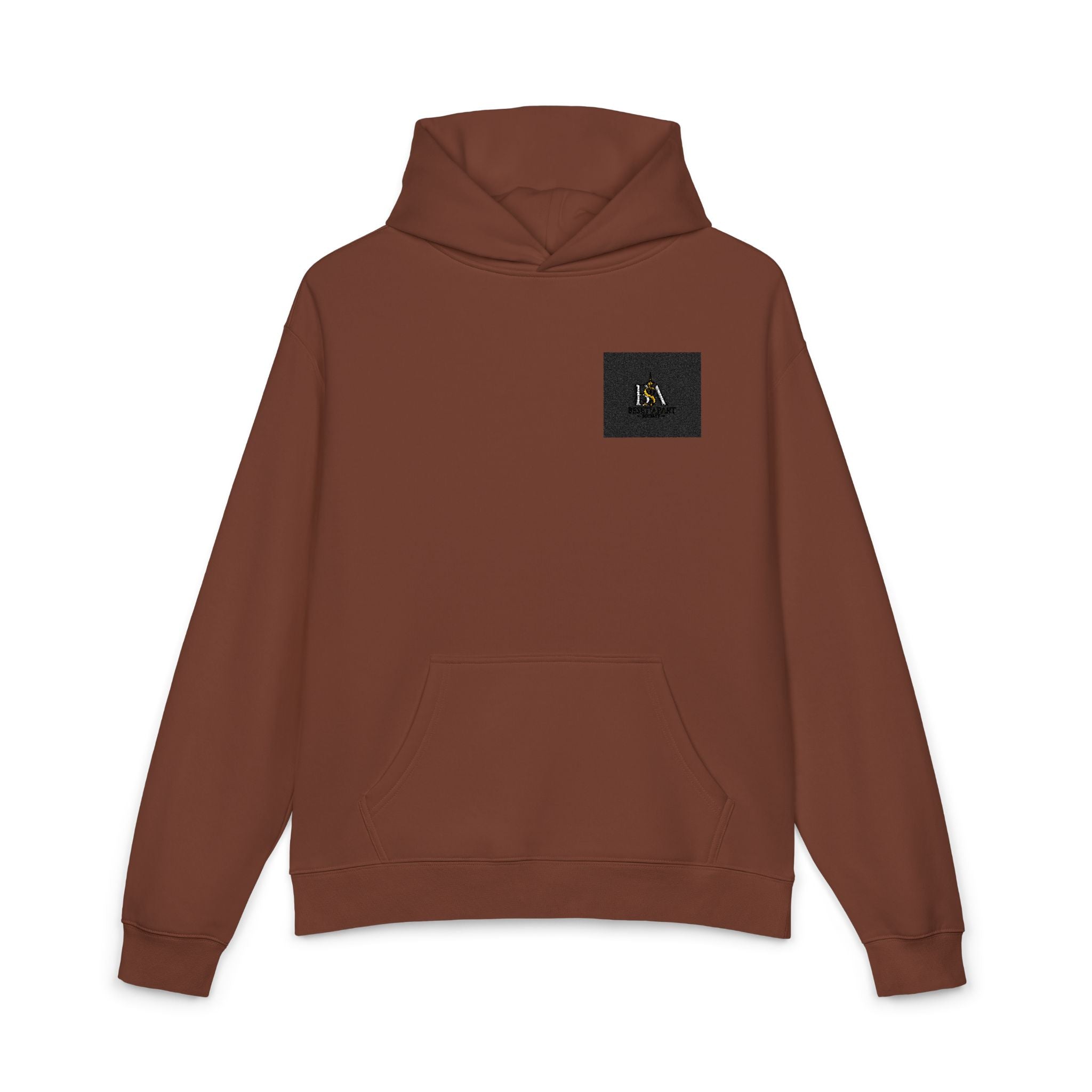 Relaxed Hoodie with Tiny Mountain Patch – Minimal Cozy Outdoor Graphic Hoodie