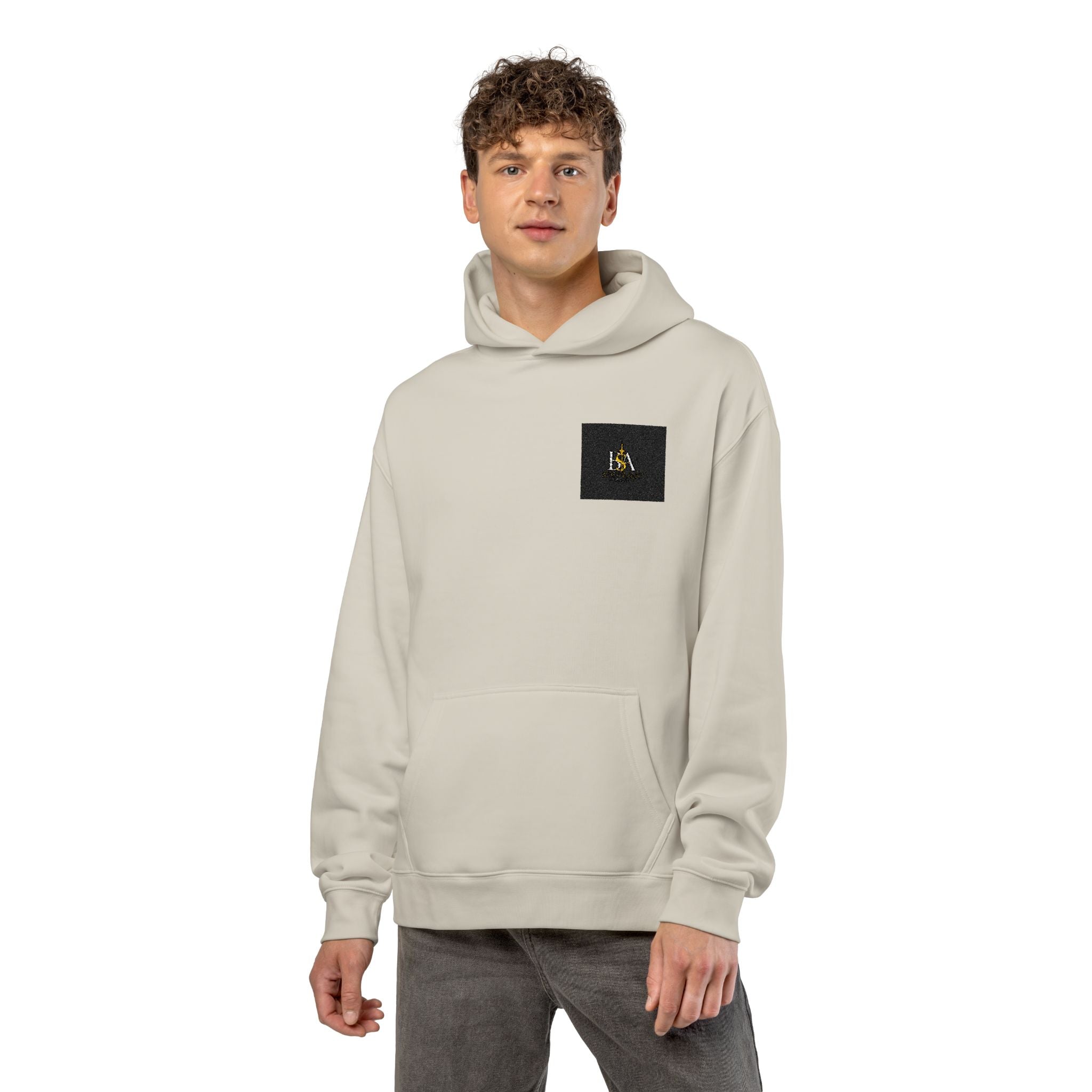 Relaxed Hoodie with Tiny Mountain Patch – Minimal Cozy Outdoor Graphic Hoodie