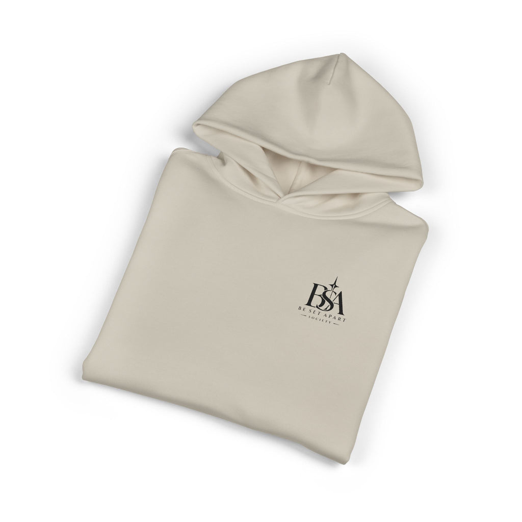 Relaxed Hoodie with Tiny Mountain Patch – Minimal Cozy Outdoor Graphic Hoodie