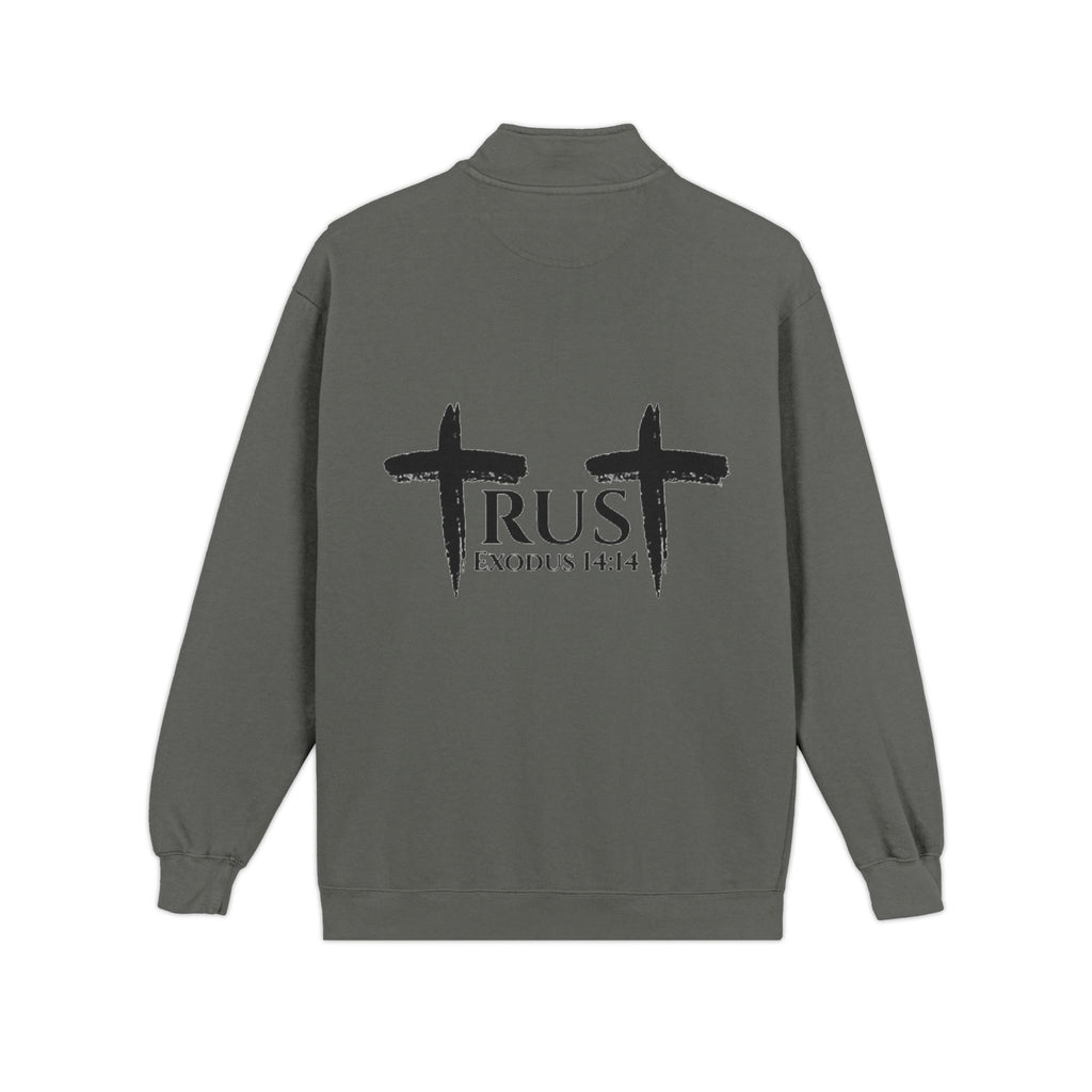 Quarter-Zip Sweatshirt — Rustic Faith 'Trust' Design with Crosses (Embroidered Chest Logo)