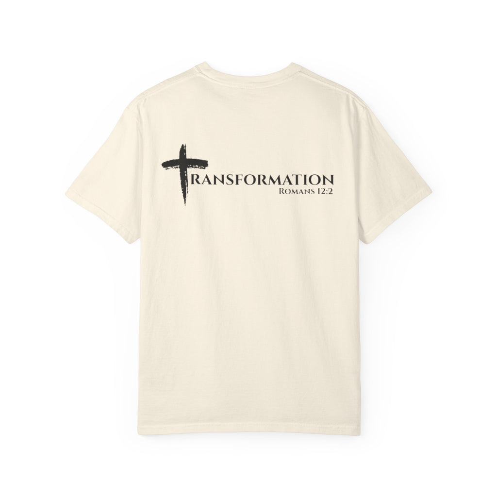 Transformation Cross T-Shirt — Christian Faith Scripture Tee (Romans 12:2)