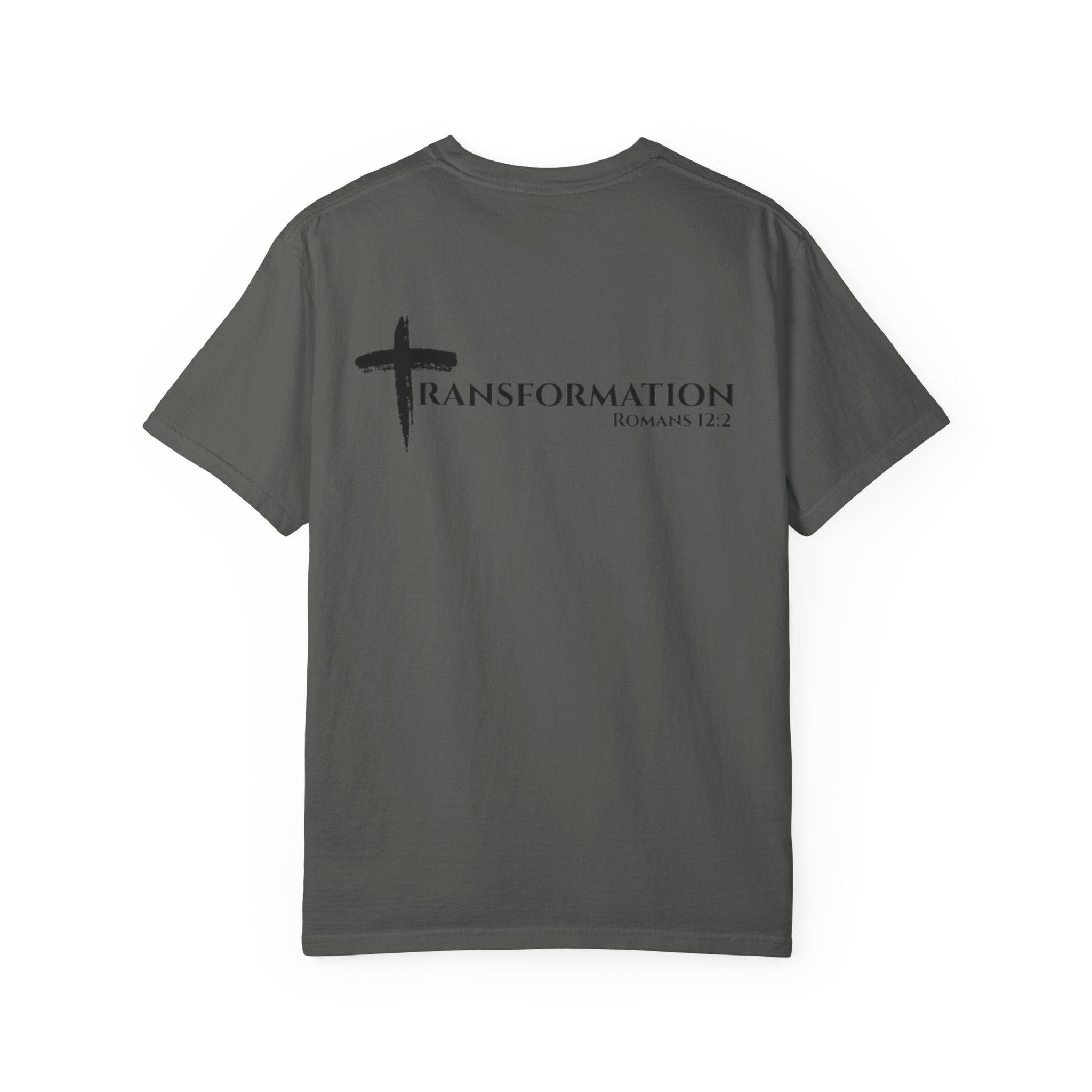 Transformation Cross T-Shirt — Christian Faith Scripture Tee (Romans 12:2)